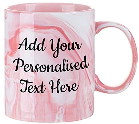 Personalised Pink Marble Mug - Add Your own Custom Message to This Lovely Unique Coffee Cup - Gorgeous customised Gift for idea for Birthdays