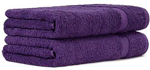 Luckytowel Saunahandtuch 2er Set Saunatuch XXL 80x200 cm groß aus 100% Baumwolle - 600g/m² Oeko-Tex Saunatücher-Set 2er Pack Lila