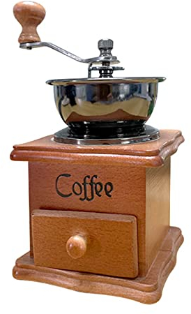 Manual Coffee Grinder, Wood Vintage Italian Portable Stainless Steel Brown Coffee Mill with Wooden Crank Rotating Grain Coffee Grinder, 7.1x3.8x3.8in