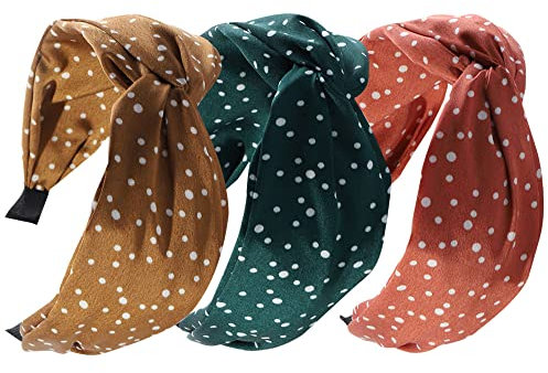 3Pcs Bandeaux Larges pour Femmes en Tissu Antidérapant - Élastique Torsadé avec Nœud Papillon - Bandeau de Cheveux Alice pour Femmes Uk (SlikPolka)