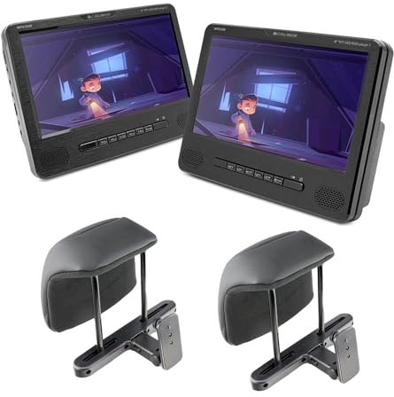 Caliber 2 Lecteur DVD Portables avec Support d'appui-tête - Port USB MPD298 - Écran de 9 Pouces - Utilisez séparé ou synchronisé - Plug Jack AUX 3.5 - Noir - 227 x 171 x 38 mm