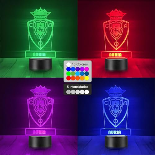 Lámpara Personalizada Equipos Fútbol. Regalos Originales Cumpleaños Infantiles.Regalos para Hombres, Día del Padre. Diseño Escudo Real Madrid de Metacrilato (Osasuna)