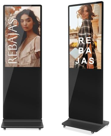 MWE 55 Zoll 4K Digitaler Kundenstopper mit 4 Rollen, Werbedisplay Digital, LCD Digital Signage Display, Geeignet für Einzelhandelsgeschäft, Restaurant, Einkaufszentrum und Gewerbezentrum