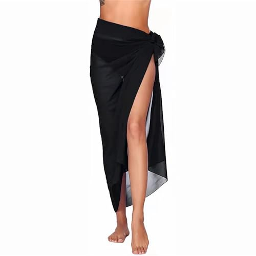 Figarge Damen Sarong Pareo Strand Wickelrock Sexy Chiffon Bikini Cover Up Lang Strandkleid Sommer Vertuschen Strandtuch Wickelrock Leicht Vertuschung Weich Wrap (Polyester, Schwarz)