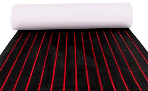 Garbenat Eva Schaum Boot Bodenbelag 240 x 90cm Bootsteppich rutschfeste Bodenbelag für Boot Selbstklebend Boot Matte Decking Bootszubehör Bootsbodenmatte für Yachtboden Wohnmobil Schwarz-Roter Naht