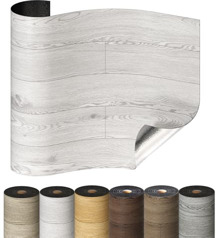 Selbstklebende Holzoptik Vinylboden, Verdickter PVC Bodenbelag, Vinyl-Fußböden Bodenfliesen Wasserfest, Langlebig Vielseitig Einsetzbar für Wohnzimmer, Schlafzimmer, Büros 60x300cm Lichtgrau
