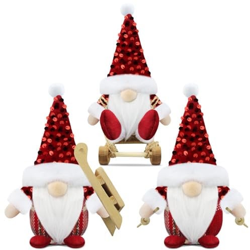 Gehydy Weihnachtswichtel Figuren 3er Set Weihnachtsdeko Wichtel Weihnachten Deko Wichtel Zubehör Dekoration Christmas für Home Küche - Rot