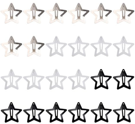 Dokeno 24PCS Pinces à Cheveux en Forme D'étoile, Pinces Cheveux Pentagramme Mode Etoiles Barrettes à Cheveux Creuse Antidérapante en Métal pour Femmes et Filles(Argentées, Blanche, Noire)