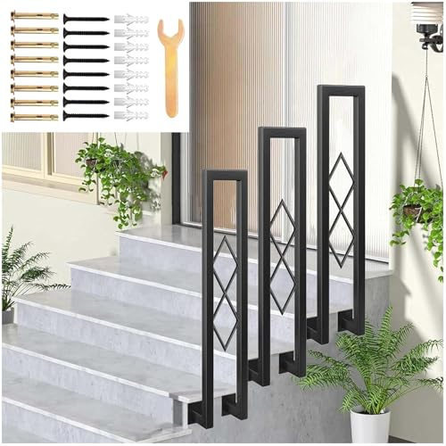 SCGSJZH Pasamanos de Escalera Interiores, Pasamanos Antideslizantes en Forma de U Barandilla de Metal de Montaje Lateral para Escalón Exterior, Valla Decorativa con Patrón de Diamantes (110cm)