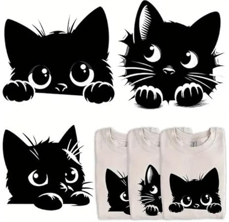 3pcs Christmas Black Cat Peeking Iron On Transfers for T-Shirts Rub on Transfers Stickers Vinyl Ready to Press Stickers Iron on Decals for T-Shirts Clothing Hoodie DIY Crafts