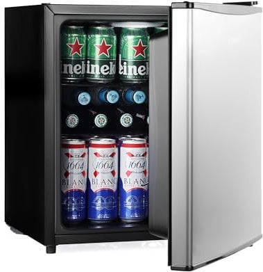 Subcold Cave50 LED Stainless Steel Door Beer Fridge for Wine & Drinks | Mini Chiller with Can Dispenser | 44 Cans