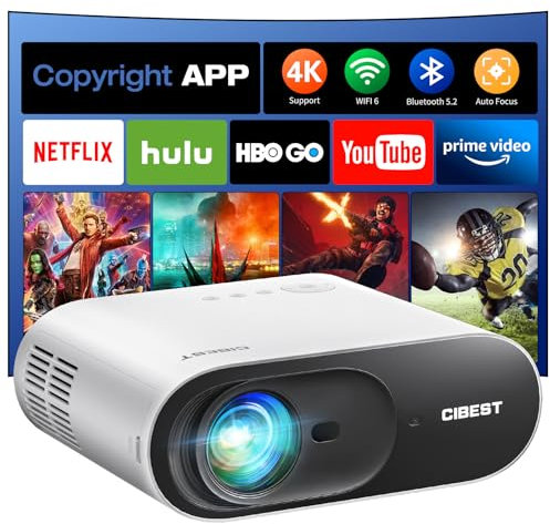 [NetfIix Officially & DoIby Audio] CiBest 4K WiFi & Bluetooth Projector with Auto Focus & Keystone, Native 1080P and 600 ANSI HD Video Projector for Home Cinema/Party/Gift