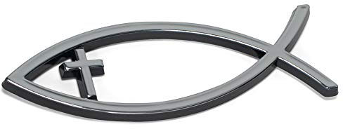 Harbor House Großes silbernes christliches Kreuz Fisch Auto Emblem