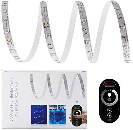1 Meter blauer LED Streifen Set (30 LED/m, IP20) inkl. Controller, Funkfernbedienung und 3 A Netzteil