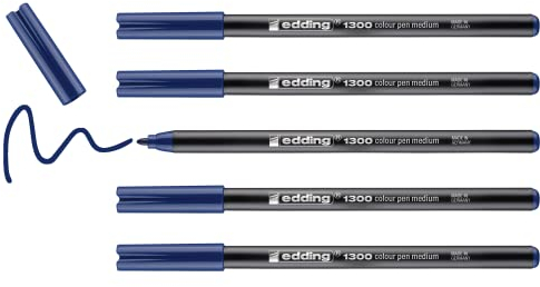edding 1300 Fasermaler medium - stahlblau - 5 Stifte - Rundspitze 2 mm - Filzstift zum Zeichnen und Schreiben - Filzstift für Schule, Mandala, Bullet Journal