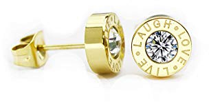 findout rosé vergoldet Titan Stahl-Liebe Runde Zirkonia schwarz Achat Liebe Leben Lachen-OhrsteckerLebe jeden Moment, lachen jeden Tag, Liebe jenseits von Worten. (F772) (Leben Lachen-Liebe 10mm)