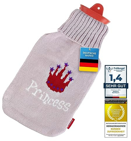 Snoozy® Wärmflasche mit weichen und kuschligen Bezug XXL mit 2 Liter Volumen für langanhaltende Wärme; 100% Naturkautschuk (Princess)