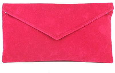 LONI Sac à bandoulière/pochette en daim synthétique fait main au Royaume-Uni, Rose cerise fuchsia, M, Embrayages