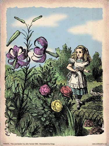onthewall Kunstdruckposter Alice im Wunderland, Blumengarten, Vintage-Stil, 40 x 30 cm (PDP 076)