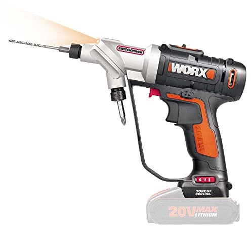WORX 20 V batería de ion litio taladradora switchdriver, wx176.9 giratoria, portabrocas, 2 baterías, Negro, 1 pieza, sin batería, cargador, accesorios
