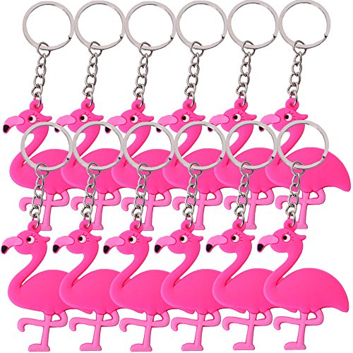 TE-Trend Flamingo-Anhänger 12er Set - niedlicher Tier-Schlüsselanhänger - Flamingo-Keychain - Kunststoff-Flamingo in leuchtendem Rosa - farbenfrohes Flamingo-Accessoire für Kinder und Erwachsene