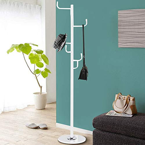 BAKAJI Porte-manteau de design à pied en métal avec 6 crochets suspendus vêtements et base en marbre, dimensions 38 x 38 x 176 cm (blanc)