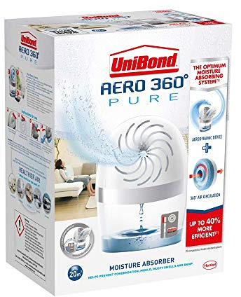 Unibond 2 x Moisture Absorber, Ultra-Absorbent Dehumidifier, Prevents Condensation, Mould & Musty Smells, 1 Device incl. 1 Refill Tab 450g, White, Automatic Moisture Removal