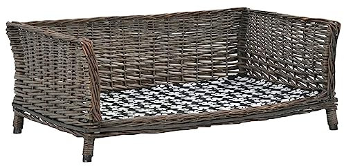 vidaXL Hundekorb mit Kissen Grau Weide Hundebett Hunde Schlafplatz Weidenkorb