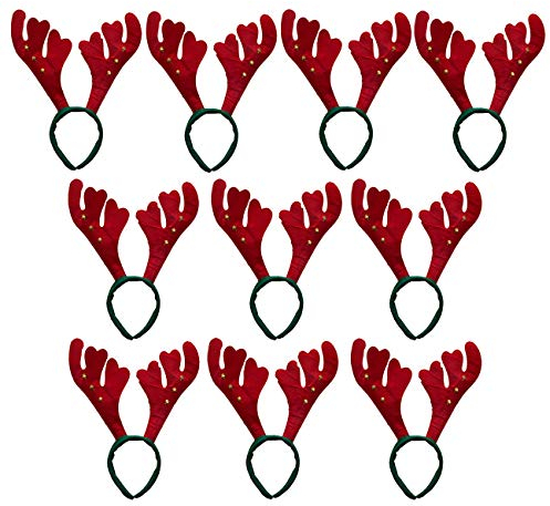 Ciffre 10 Stück im Set Haarreif Geweih Weihnachtsmütze Nikolausmütze Winter Elchgeweih mit Glöckchen Grün Rot