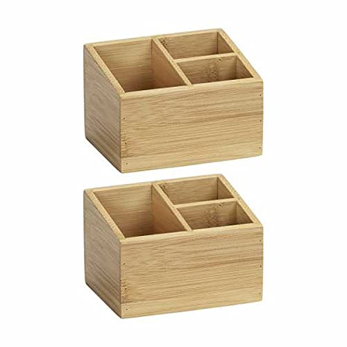 WENKO Bambus Organizer 3 Fächer, 2er Set | vielseitig einsetzbar, Aufbewahrungsbox, Badkorb, je 12 x 8,5 x 9 cm, braun, Mod. Terra