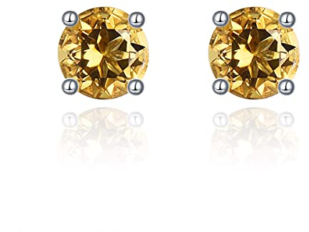 LP LOHASPIE Kleine Ohrstecker für Frauen Mädchen Fassung Natürlicher Edelstein Geburtsstein Ohrstecker Massives 925er Sterlingsilber rhodiniert Feiner Schmuck zum Geburtstag (Natürlicher Citrin)