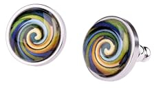 Adi Modeschmuck Ohrstecker 'Sienna', farbige Ornamente unter einem 12mm Glas Cabochon, handgefertigt in Berlin (Multicolor)