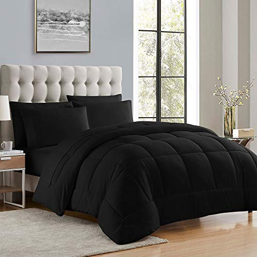My Sweet Home Daunen-Alternative Steppdecke für alle Jahreszeiten, Wärme, luxuriös, Plüsch, Mikrofaser-Füllung, Bettwäsche, Queensize, Schwarz
