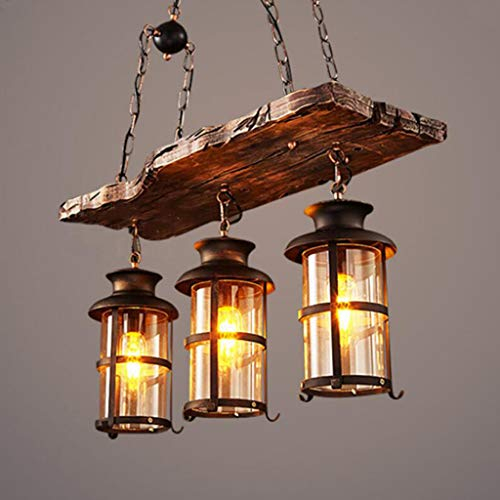 Vintage Kronleuchter E27 Industrie Pendelleuchte Holz Hängelampe Schwarz Eisen Höhe Verstellbarer Dachboden Kronleuchter Esszimmer Wohnzimmer Bar Cafe Indoor Lampe Leuchte [Energieklasse A ++]