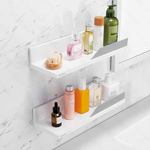 YOHOM Weiß Selbstklebend Badezimmerablagen Wandmontage Duschregal zum Hängen auf die Duschwand Shampoo Halterung Ohne Bohren Badorganizer Kunststoff Küchenablage 2 Stück