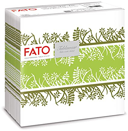 Fato, Trockene Papierservietten, Airlaid, Textileffekt, Packung mit 50 Servietten, Größe 40x40 gefaltet in 4, Garten Pistazien-Muster