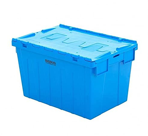 BiGDUG Tote Boxes - Heavy Duty Lidded Plastic Containers - Stackable Storage - 62 Litre Capacity - Pack of 4 Boxes - Blue