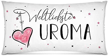 PR Print Royal XXL-Deko-Kissen mit Füllung - Weltliebste Uroma - Geschenk für die Beste Uroma, Geburtstag - Weiß, 80x40 cm