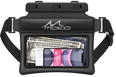 MoKo wasserdichte Handytasche, Wasserfeste Gürteltasche Bauchtasche Schwimmende Hüfttasche Kompatibel mit iPhone 13/13 Pro Max/12/12 Pro Max/11 Pro Max, Galaxy S21 Ultra/S9/Note 10 Plus, Schwarz