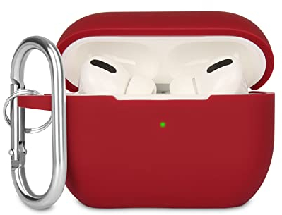 KOKOKA Case Cover Compatible with Airpods Pro, Soft Silicone Skin Case Cover Shock-Absorbing Protective Case for Airpods Pro 2019 with Carabiner, Front LED Visible, Burgundy