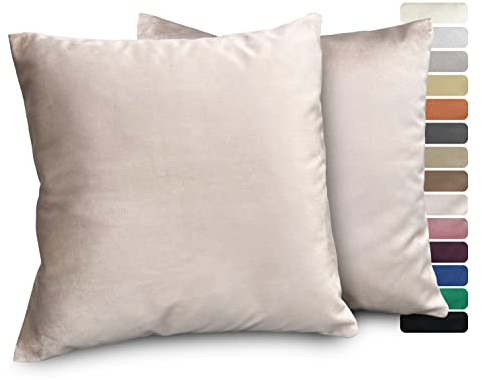BEAUTEX Lea Samt Kissenhüllen 2er Set, Premium Kissenbezug, Sofa- und Dekokissen, Größe und Farbe wählbar (Taupe 45x45 cm)
