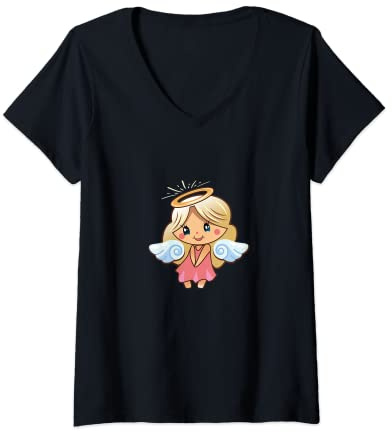 Womens Cute Angel V-Neck T-Shirt