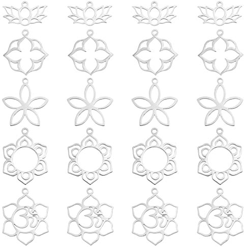 UNICRAFTALE 20 Stk 5 Stile Lotus Blume Anhänger Open Back Lünette Anhänger Edelstahl Sommer Lotus Rahmen Charms Metall Yoga Charms Für Harz Gepresste Blume Schmuckherstellung 11-25mm