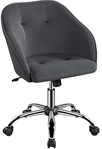 Yaheetech Ergonomic Velvet Office Desk Chair Makeup Vanity Chair Swivel Computer Height Adjustable with Armrest for Home Office Reception Gray
