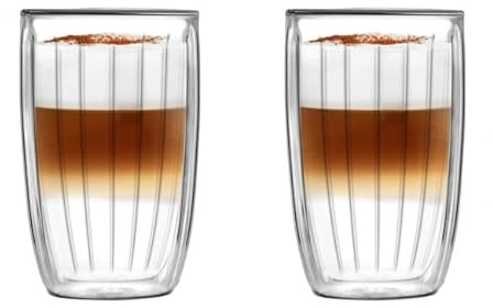 Vialli Design Set 2 x Thermoisolierten TULIP 350 ml Tassen mit Henkel | Glasbecher zum Servieren von Kaffee, Espresso, Tee, Kaltgetränken und Getränken