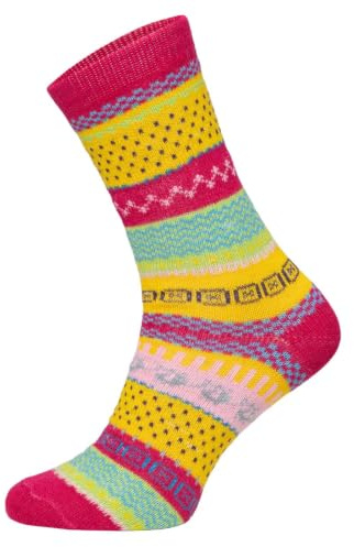 HomeOfSocks 2 Paar Warme Hygge Socken Für Herren Und Damen Aus Echter Wolle - Wollsocken Mit Fröhlich Bunten Mustern Und Druckarmer Zehennaht | Pink Gr. 43-46