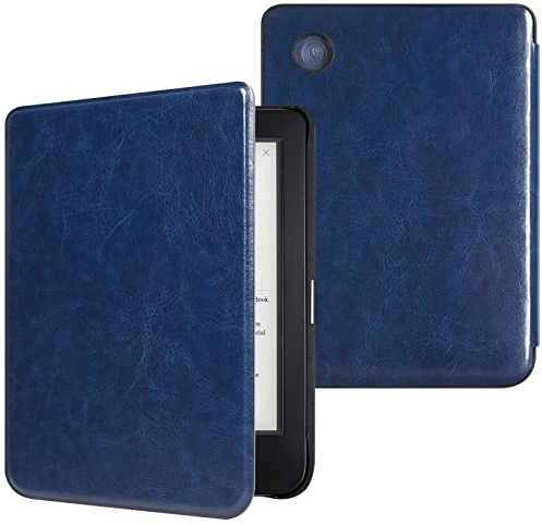 DMluna Custodia per Kobo Clara Colour/Clara BW/Clara 2E, Tolino Shine Colour/Shine 5/4 - Cover Protettiva Funzione Auto Wake/Sleep - Pelle Sintetica Premium, Antigraffio, Anticaduta, Blu Navy R64