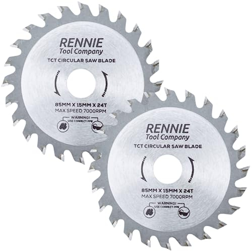 Pack Of 2-85mm x 24T TCT Circular Wood Saw Blade x 15mm Bore + 10mm Reduction Rings Compatible with Worx Worxsaw Bosch Makita Ryobi Makita Circular saws. 24 Teeth Mini Circular Saw Blade