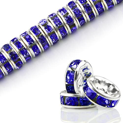 Glasperlen zum Auffädeln Perlen 100 Stück Zwischenperlen für Armbänder Bastelperlen zum Auffädeln Perlkappen Rondelle Strass Spacer Beads Lose Perlen für Schmuckherstellung Ohrringe DIY（Juwel blaur）