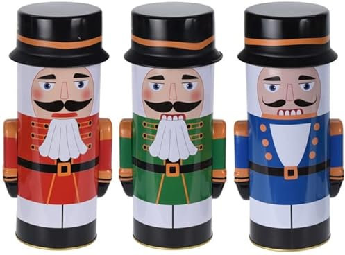 Muddy Hands Set of 3 Tall Christmas Nutcracker Storage Tins Festive Xmas Sweet Candy Chocolate Biscuit Cookie Gift Present Storing Box Container